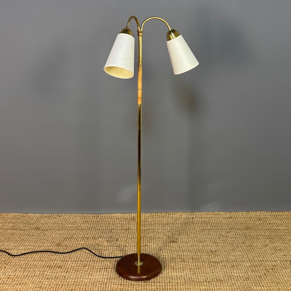 Mid-Century Two-Arm Brass Floor Lamp