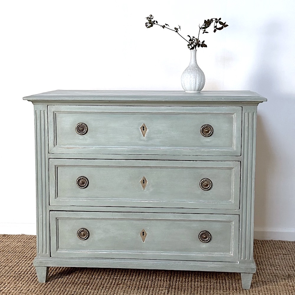 Antique Scandinavian Blue Chest Of Drawers