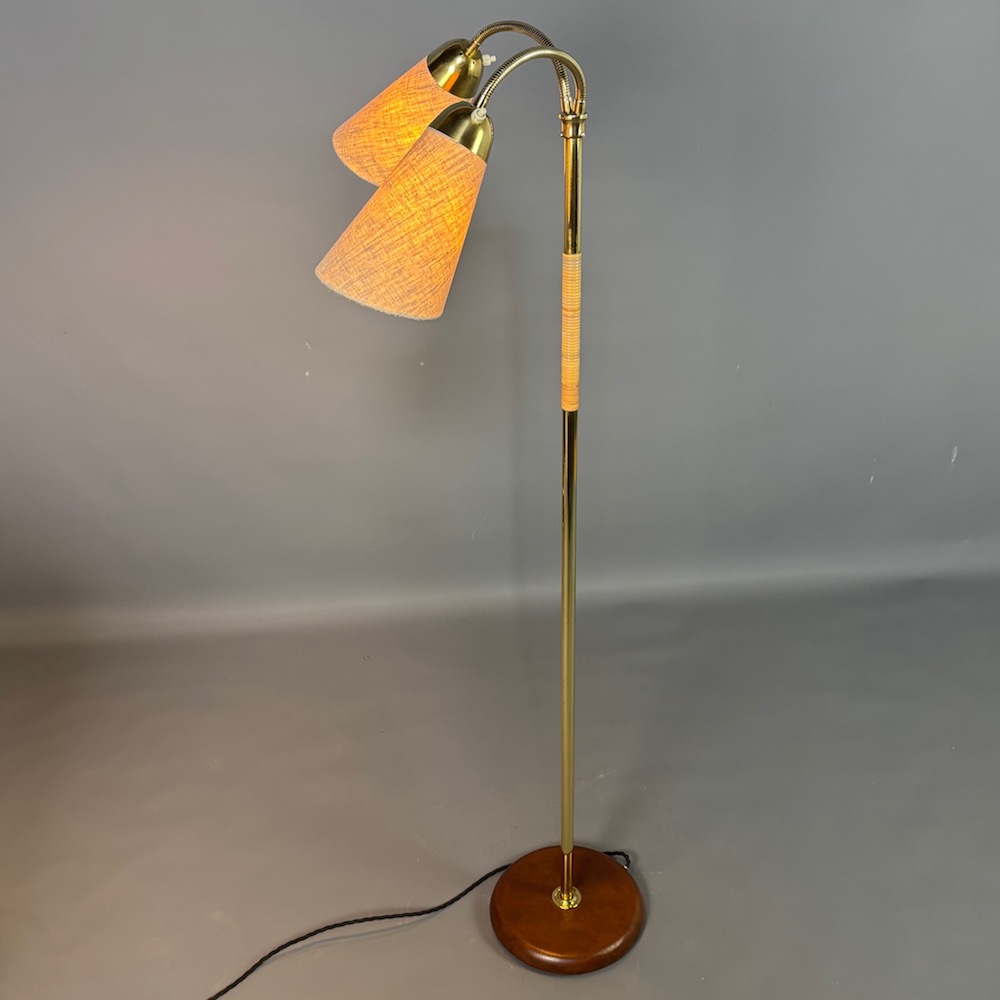 Twin Light Gooseneck Brass Floor Lamp