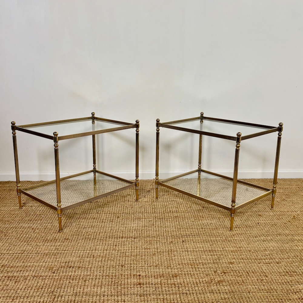 Pair Of 1970S Brass And Glass Two-Tier Side Tables